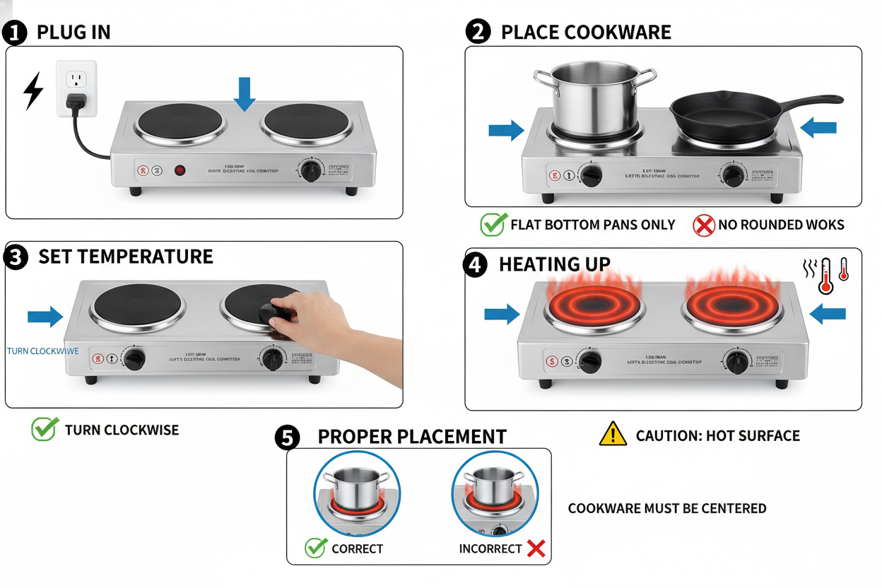 ​How to use 1000 Watt + 1000 Watts Electric Coil Cooking Stove | Electric Cooking Heater